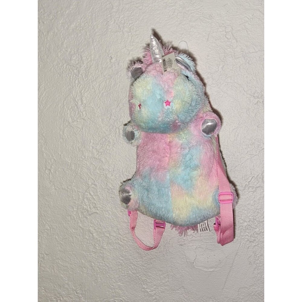 large fluffy rainbow unicorn plush backpack purse
